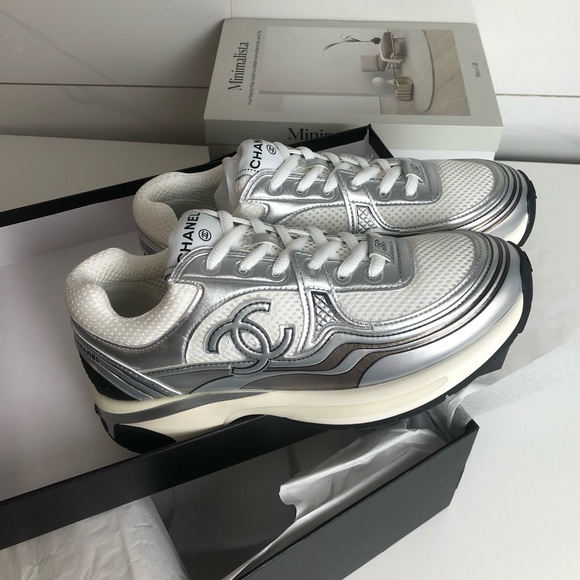 Chanel Silver and White Sneakers - Picture 2 of 7